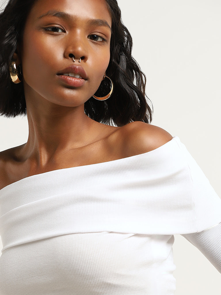 All white off the shoulder shirt best sale