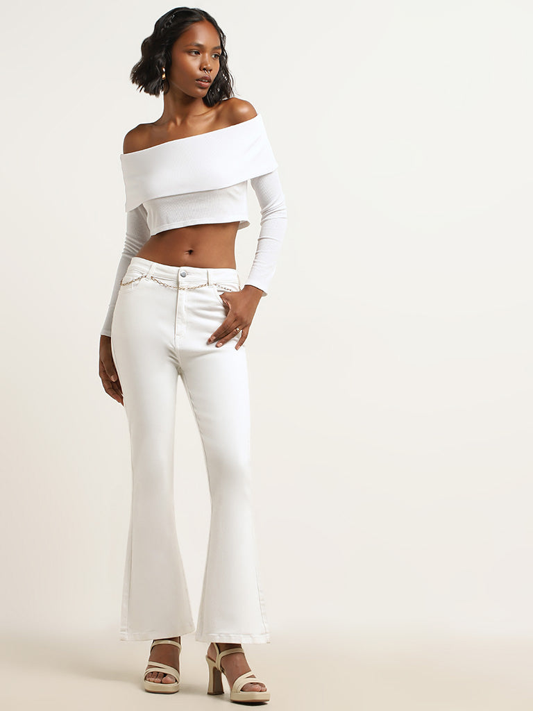 All white off the shoulder shirt hotsell