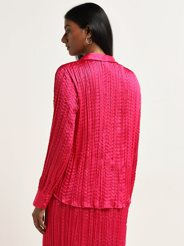 Wardrobe Magenta Textured Shirt