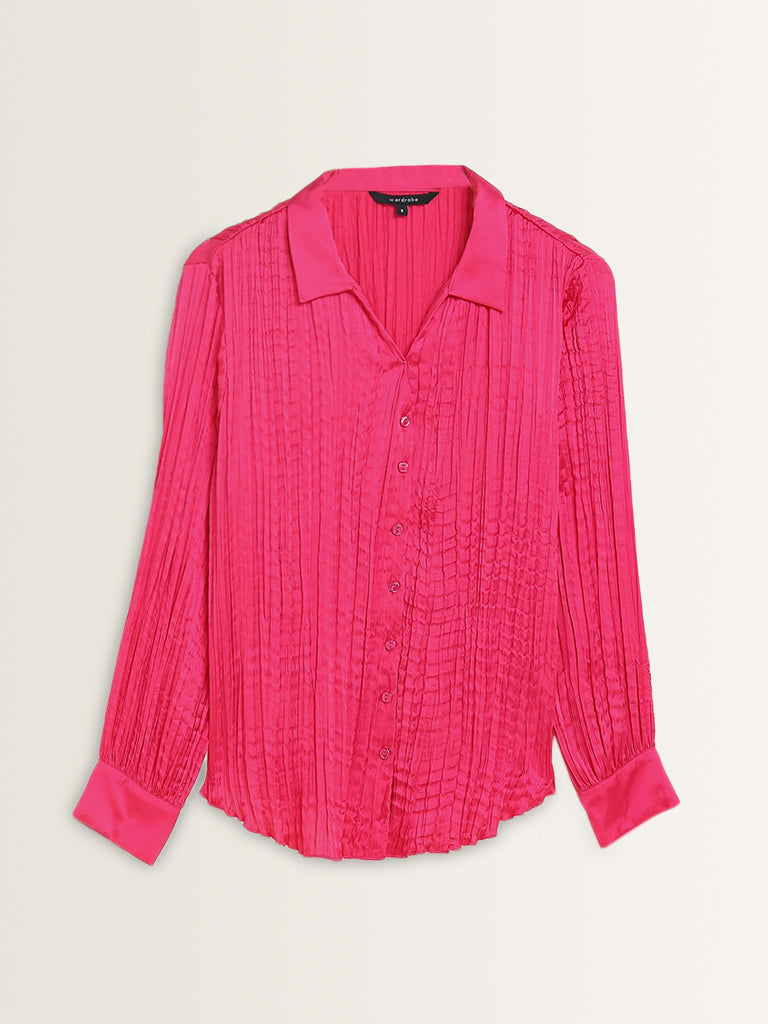 Wardrobe Magenta Textured Shirt