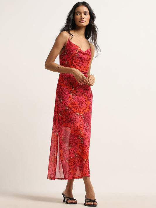 Wardrobe Red Floral Printed Slip Dress