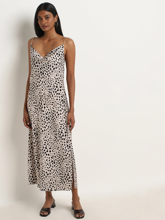 Wardrobe Beige & Black Leopard Printed Slip Dress
