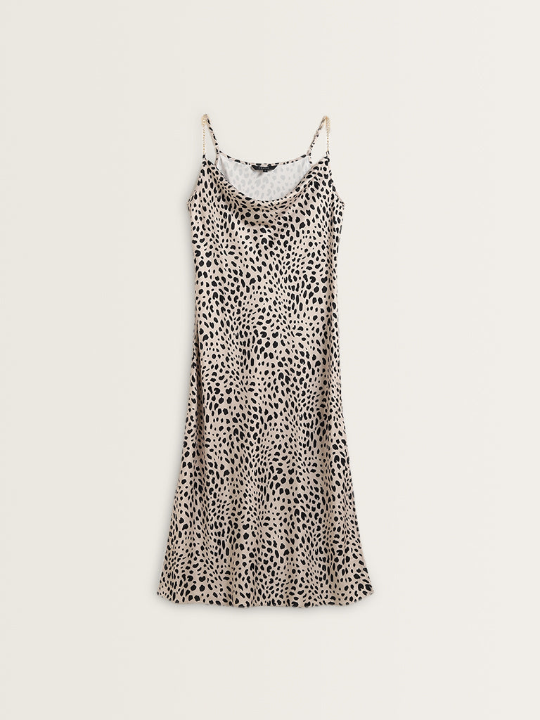 Wardrobe Beige & Black Animal Print Slip Dress