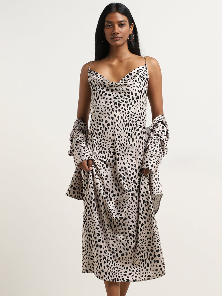 Wardrobe Beige & Black Animal Print Slip Dress