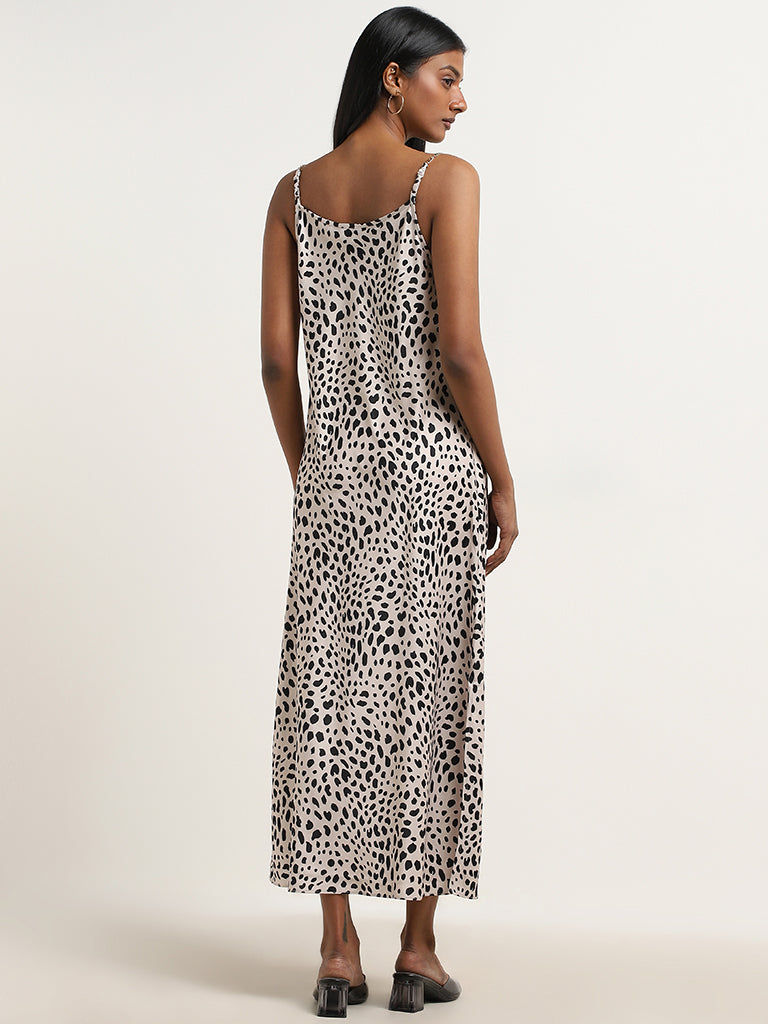 Wardrobe Beige & Black Animal Print Slip Dress