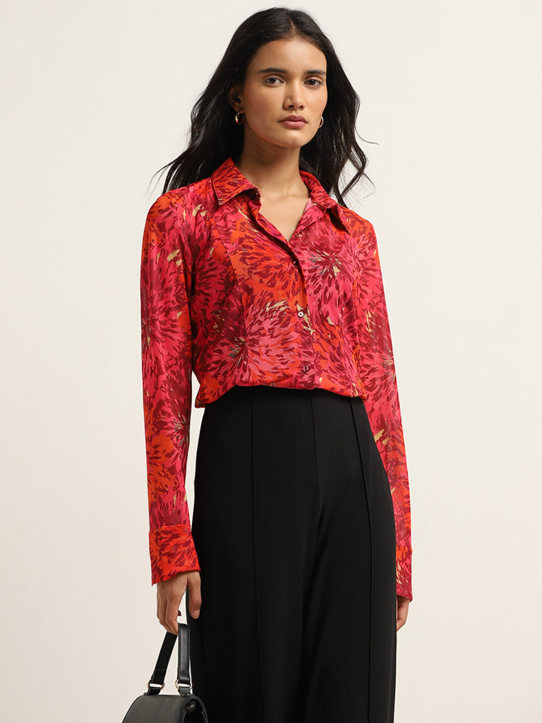 Wardrobe Red Floral Printed Shirt