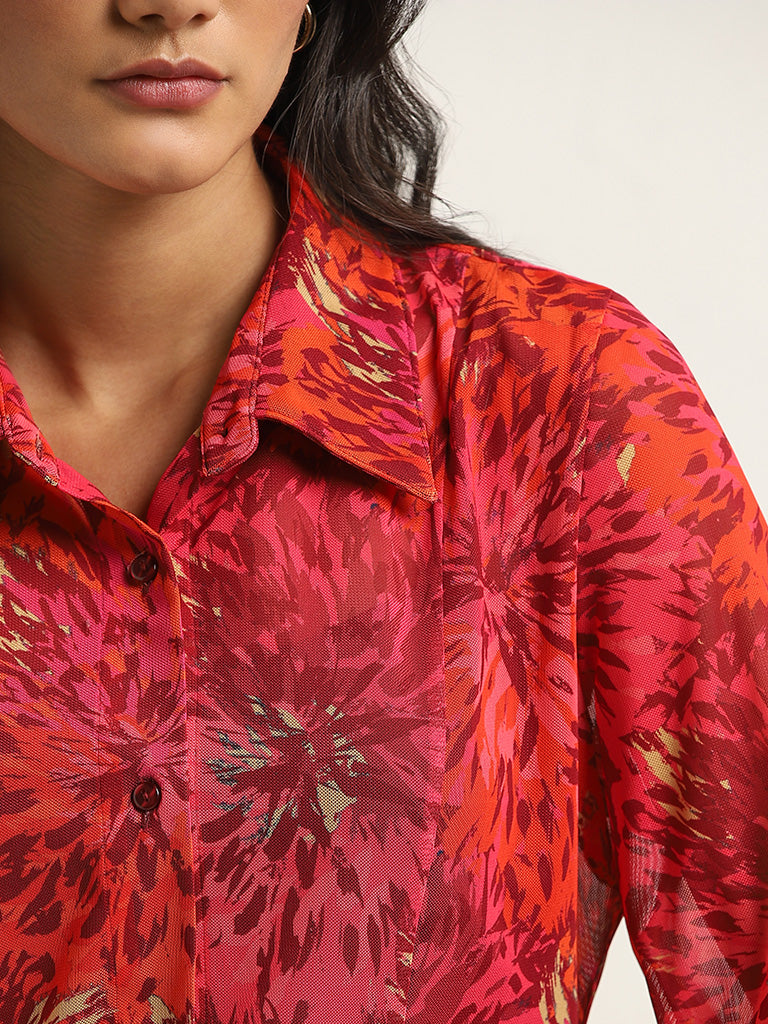 Wardrobe Red Floral Printed Shirt