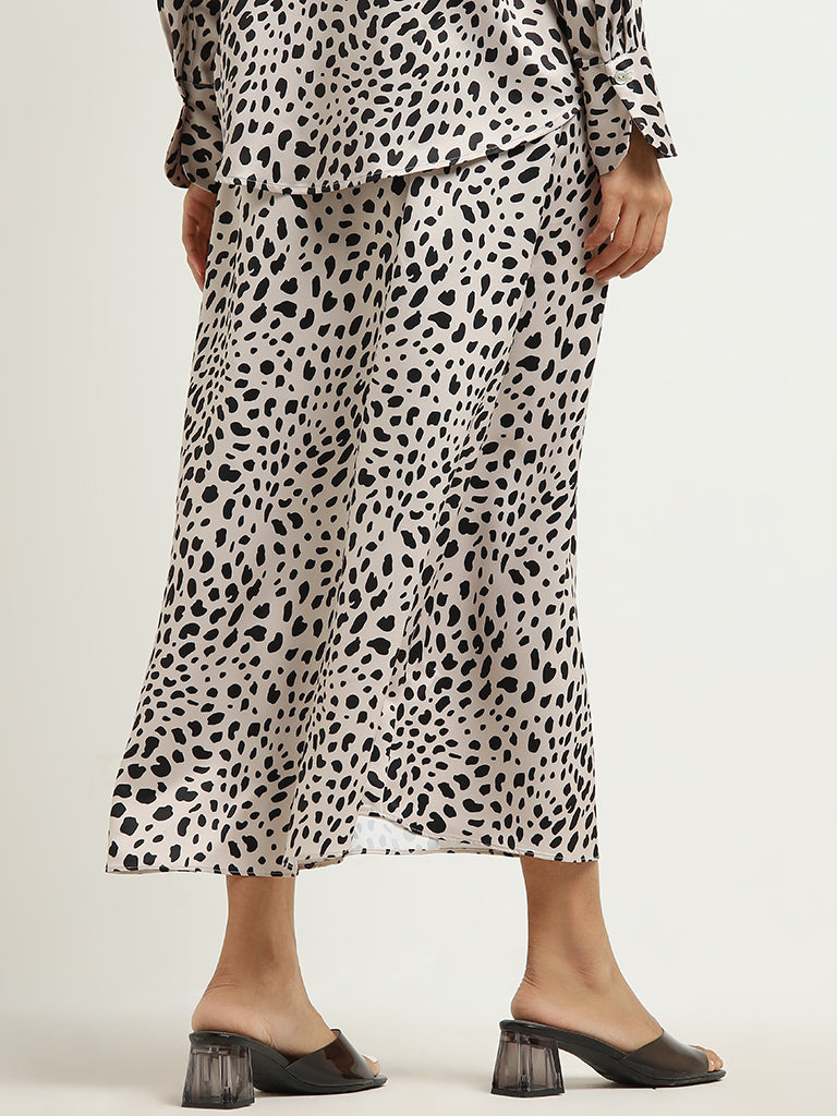 Wardrobe Beige & Black Animal Print High-Rise Skirt