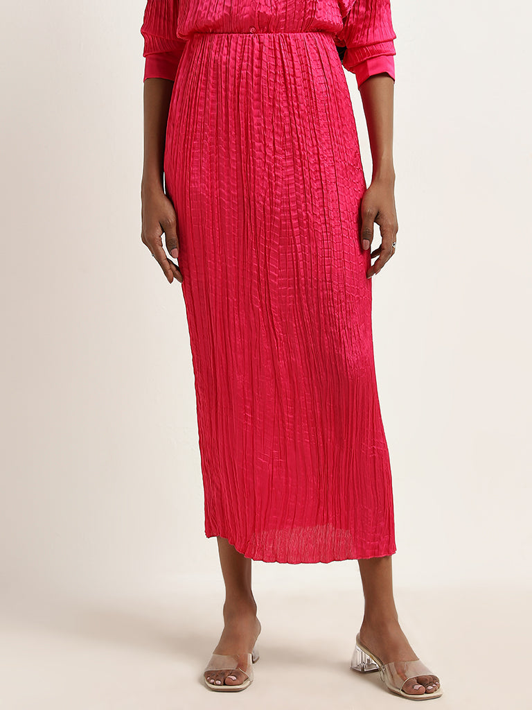 Wardrobe Magenta Textured High-Rise Skirt