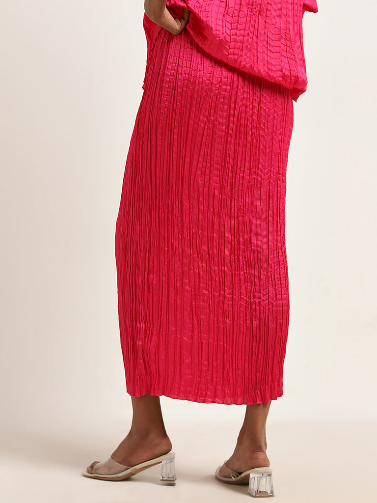 Wardrobe Magenta Textured High-Rise Skirt