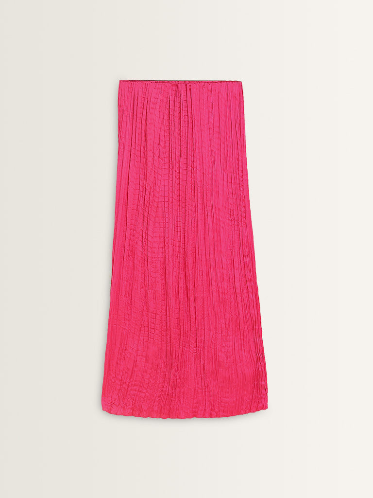 Wardrobe Magenta Textured High-Rise Skirt