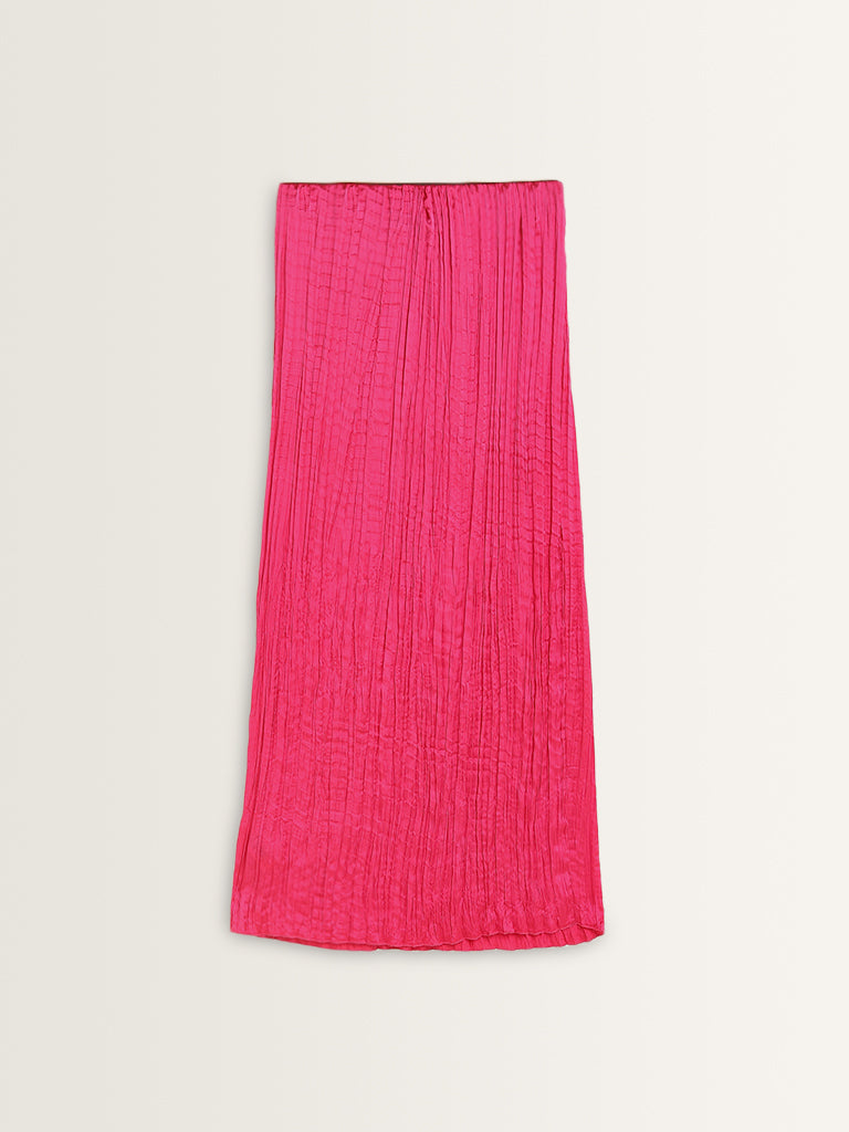 Wardrobe Magenta Textured High-Rise Skirt