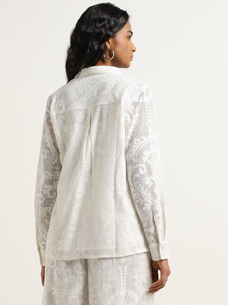 LOV White Jacquard Design Cotton Shirt