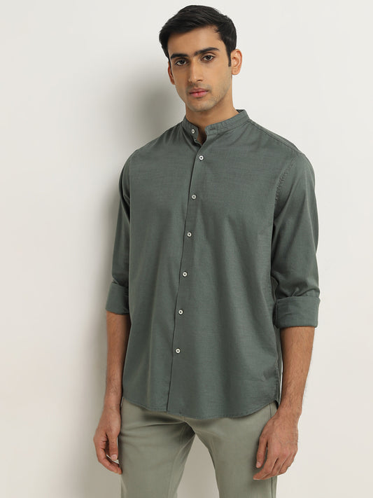 Ascot Dark Sage Solid Relaxed-Fit Cotton Shirt