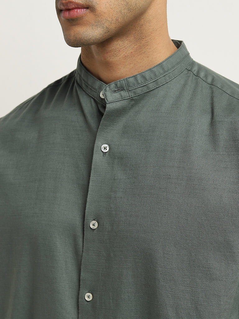 Ascot Dark Sage Solid Relaxed-Fit Cotton Shirt