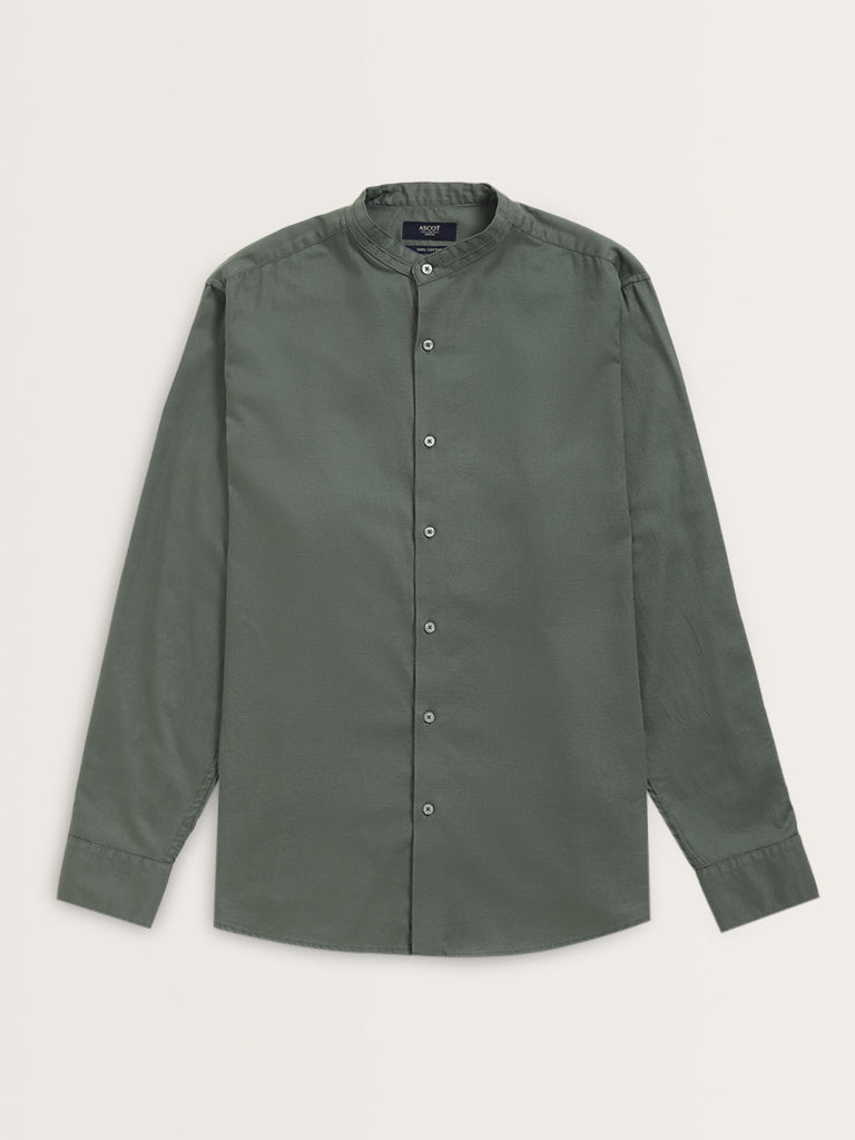 Ascot Dark Sage Solid Relaxed-Fit Cotton Shirt