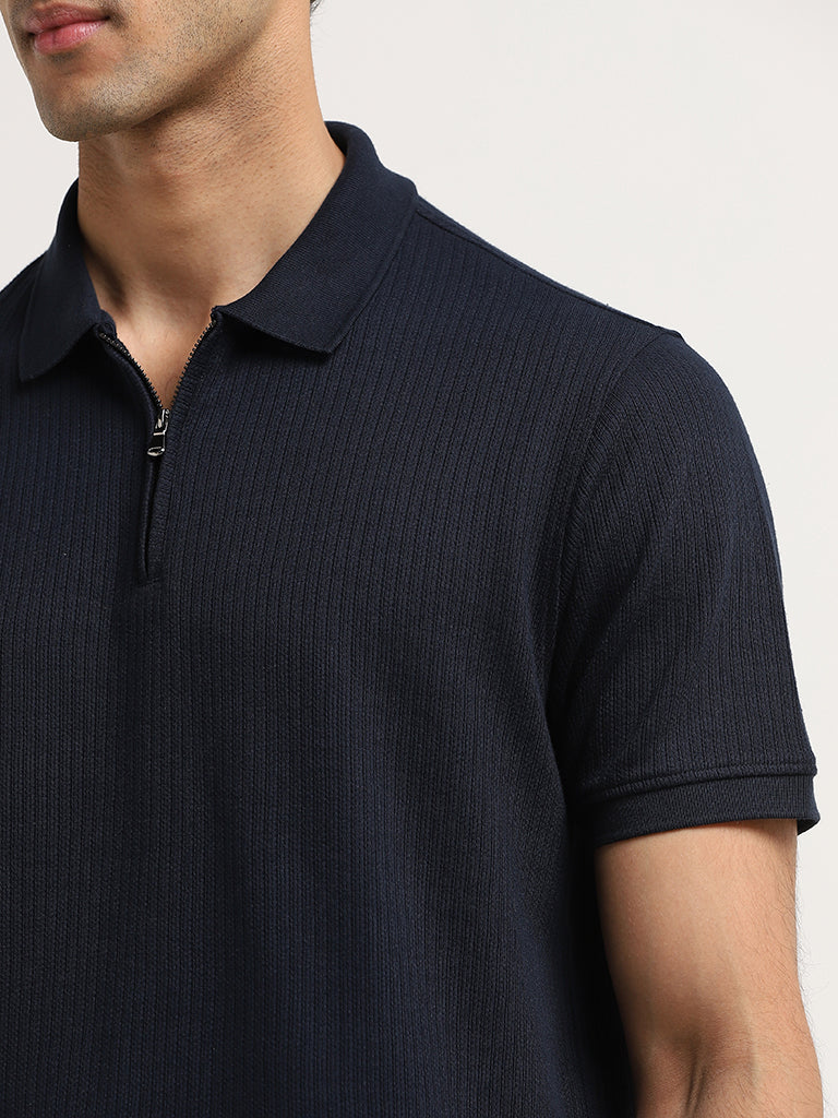 Ascot Navy Striped Relaxed-Fit Polo T-Shirt