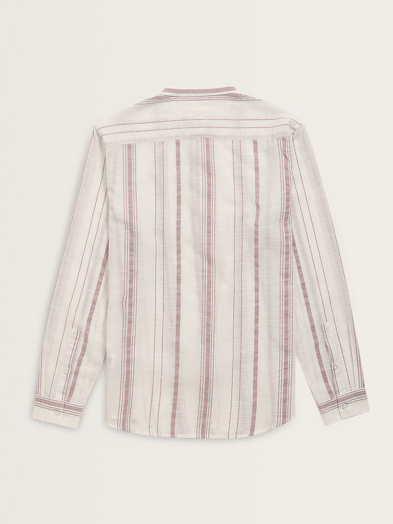 ETA Dusty Pink Stripe Printed Resort-Fit Cotton Shirt