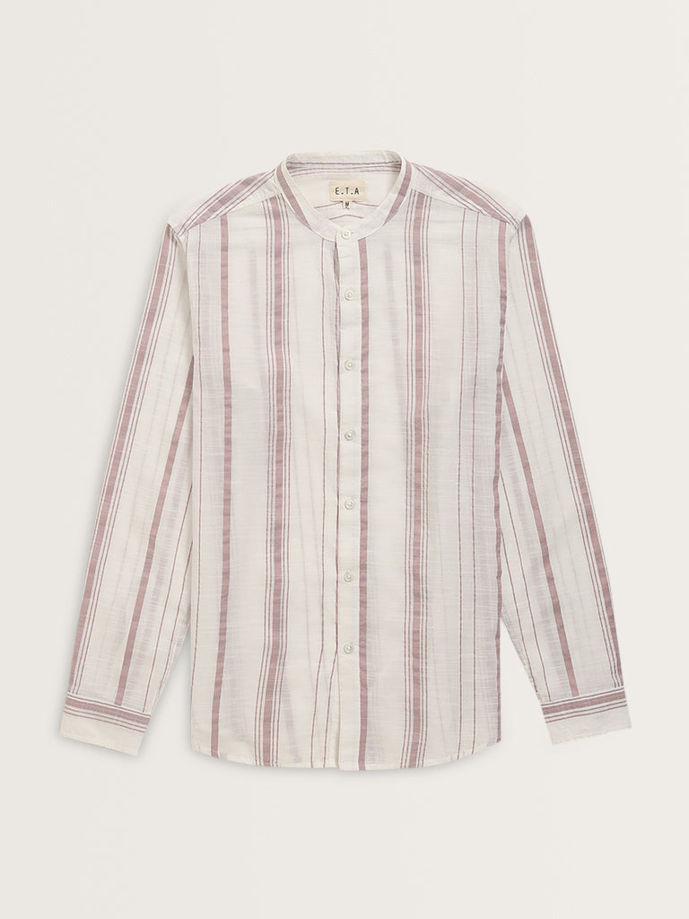 ETA Dusty Pink Stripe Printed Resort-Fit Cotton Shirt