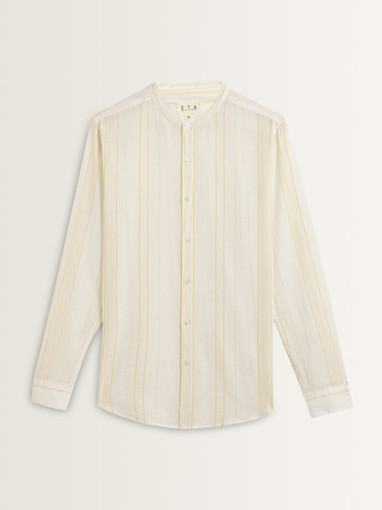 ETA Light Yellow Striped Resort-Fit Cotton Shirt