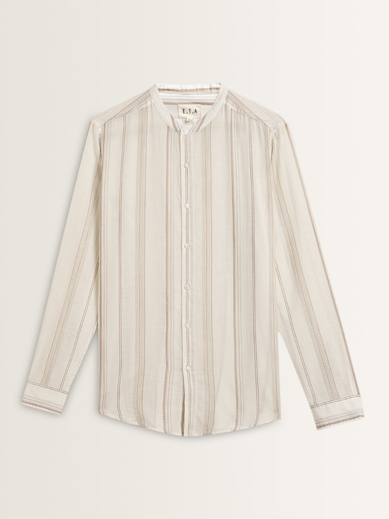 ETA Light Taupe Striped Resort-Fit Cotton Shirt