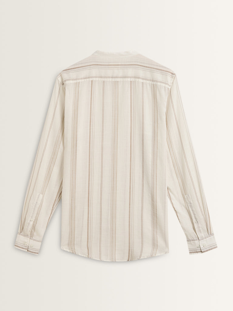 ETA Light Taupe Striped Resort-Fit Cotton Shirt