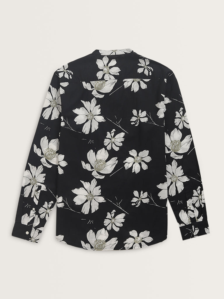 ETA Black Floral Printed Resort-Fit Cotton Shirt