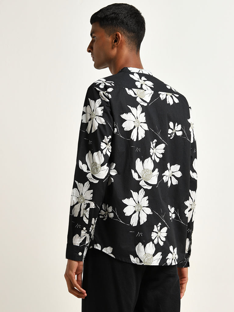 ETA Black Floral Printed Resort-Fit Cotton Shirt