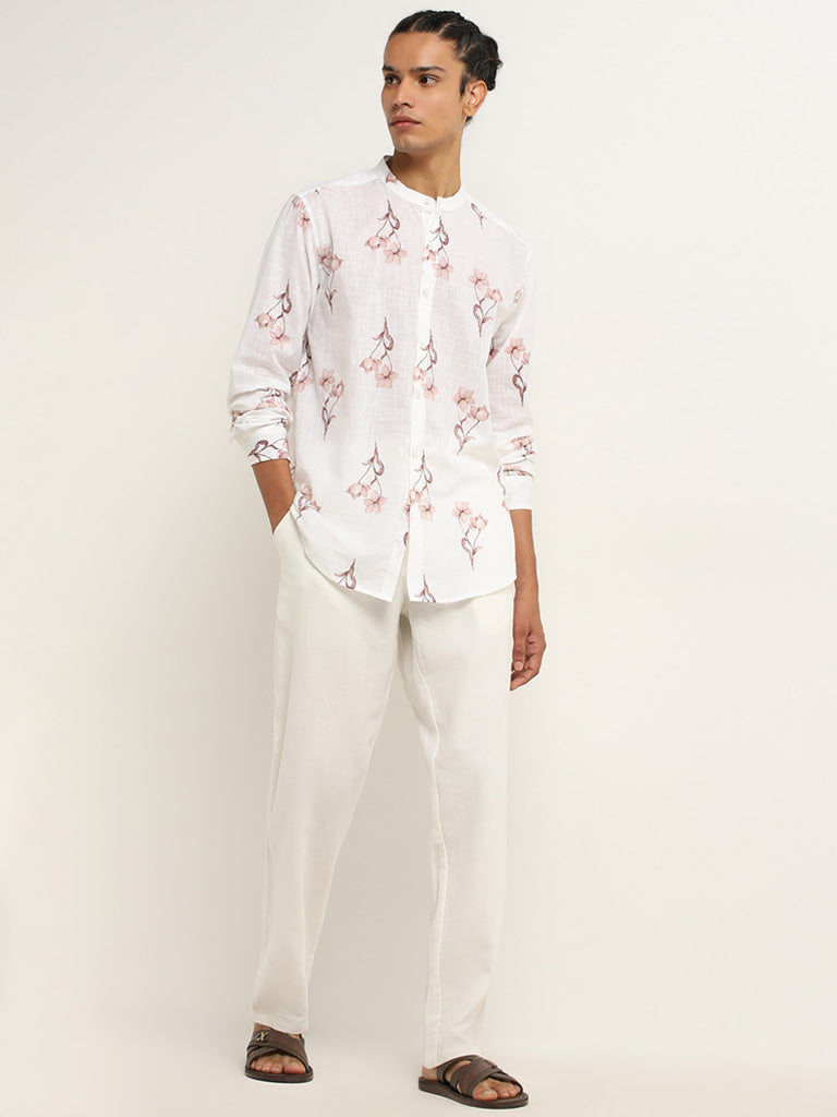 ETA White Floral Printed Resort-Fit Cotton Shirt