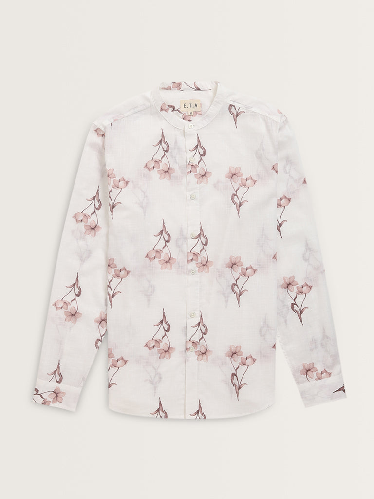 ETA White Floral Printed Resort-Fit Cotton Shirt