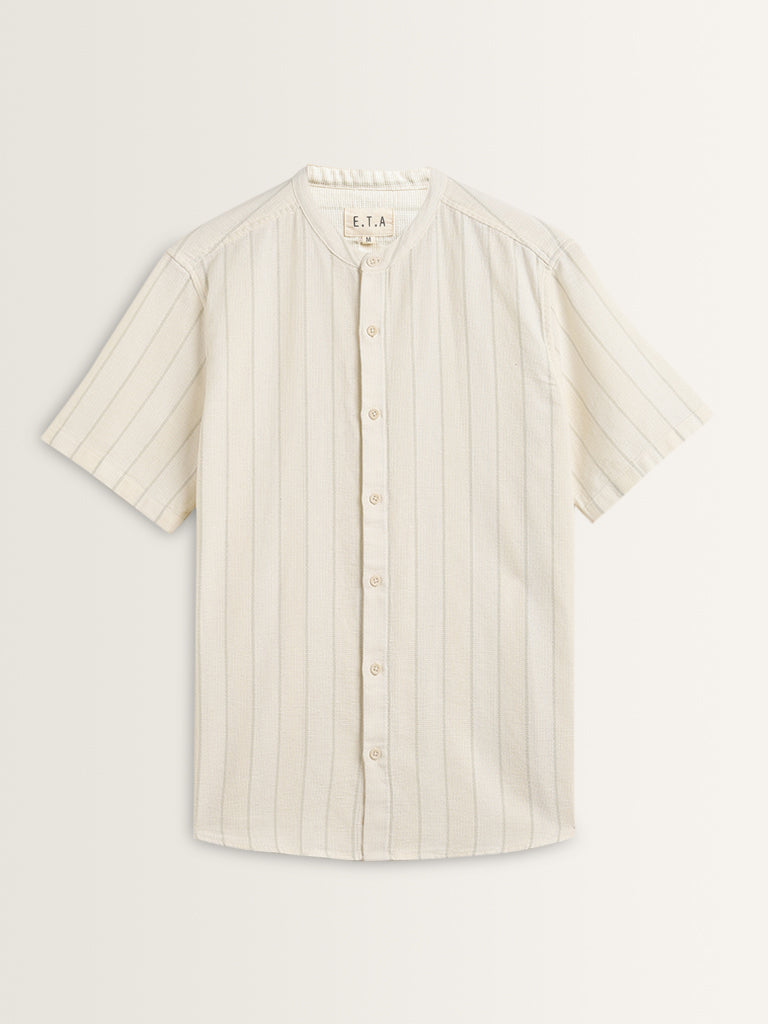 ETA Off-White Pinstripe Knitted Resort-Fit Cotton Shirt