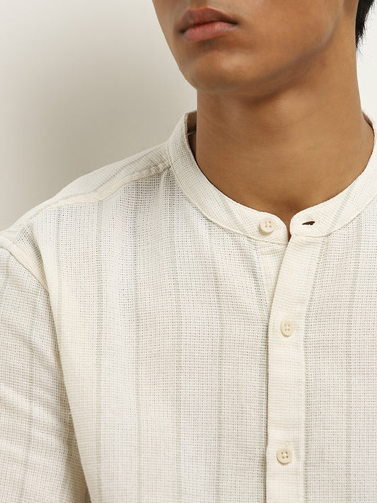 ETA Off-White Pinstripe Knitted Resort-Fit Cotton Shirt