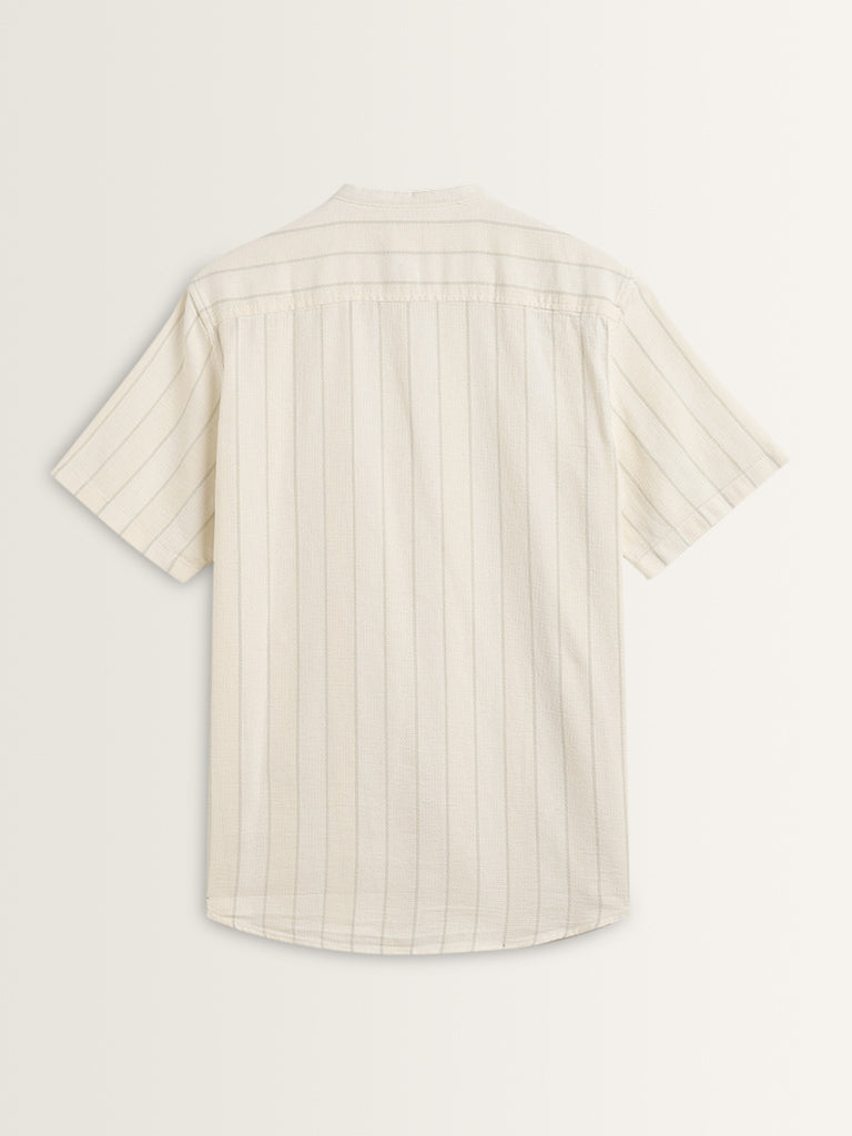 ETA Off-White Pinstripe Knitted Resort-Fit Cotton Shirt