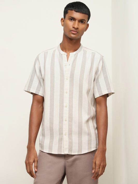 ETA Taupe Striped Resort-Fit Cotton Shirt