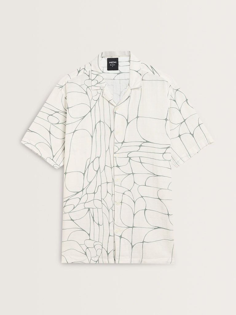 Nuon Off-White Abstract Relaxed-Fit Blended Linen Shirt