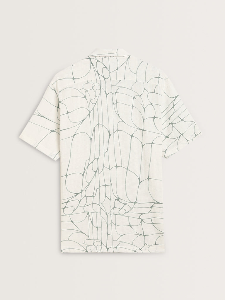 Nuon Off-White Abstract Relaxed-Fit Blended Linen Shirt