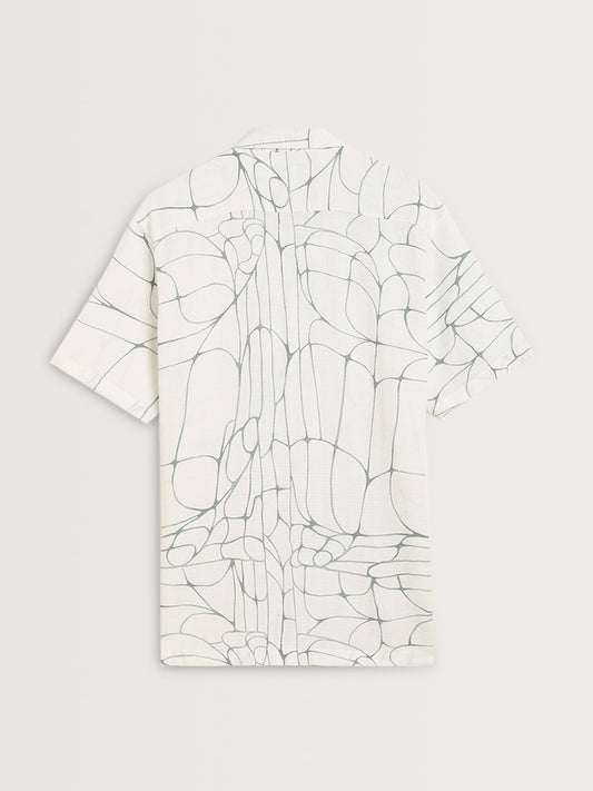 Nuon Off-White Abstract Relaxed-Fit Blended Linen Shirt