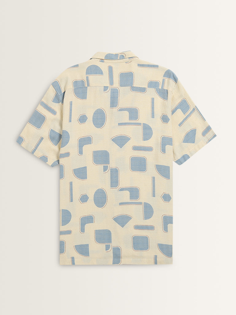 Nuon Off-White Abstract Blended Linen Relaxed-Fit Shirt