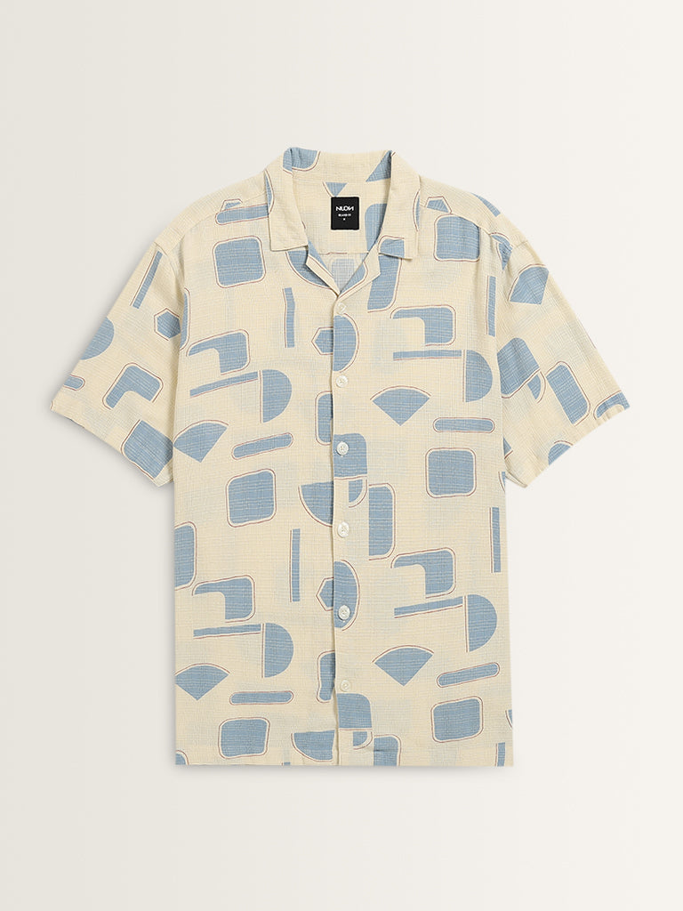 Nuon Off-White Abstract Blended Linen Relaxed-Fit Shirt