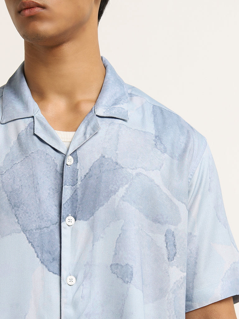 Nuon Blue Watercolour Design Relaxed-Fit Shirt