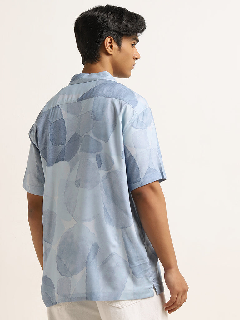 Nuon Blue Watercolour Design Relaxed-Fit Shirt