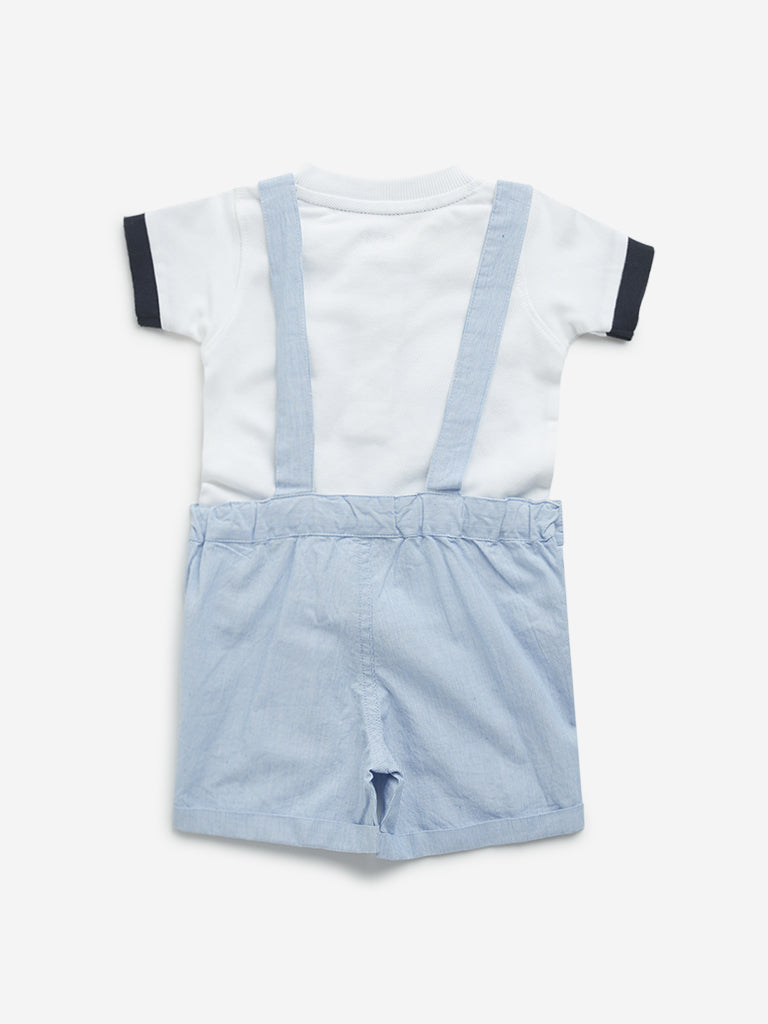 HOP Baby Blue Tiger Design Dungarees with Cotton T-Shirt Set