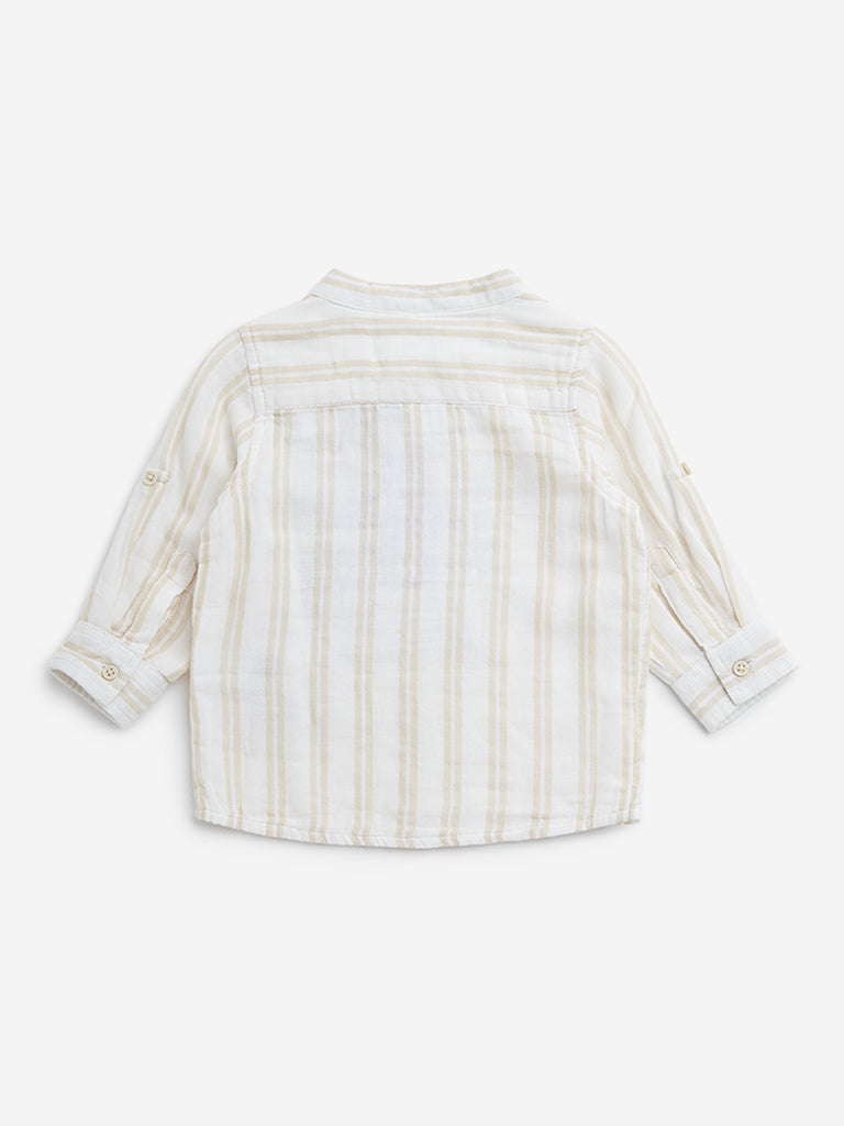 HOP Baby Beige Stripe Printed Cotton Shirt