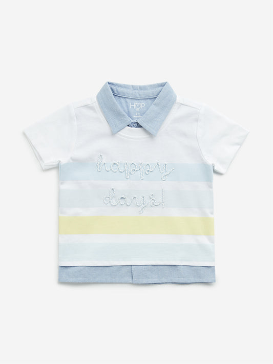HOP Baby Multicolour Striped Collared Cotton T-Shirt