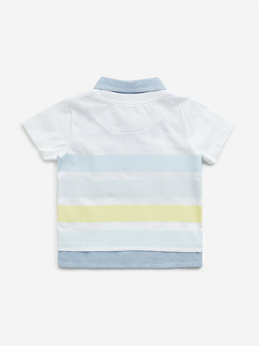 HOP Baby Multicolour Striped Collared Cotton T-Shirt
