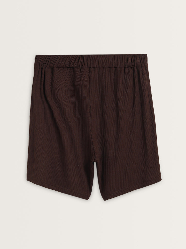 Wunderlove Dark Brown Ribbed High-Rise Shorts