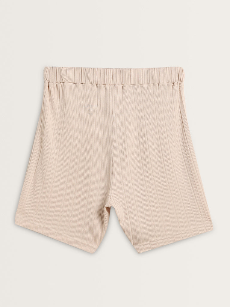 Wunderlove Beige Ribbed High-Rise Shorts