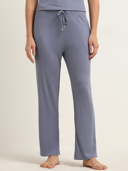 Wunderlove Blue Ribbed Textured High-Rise Pants