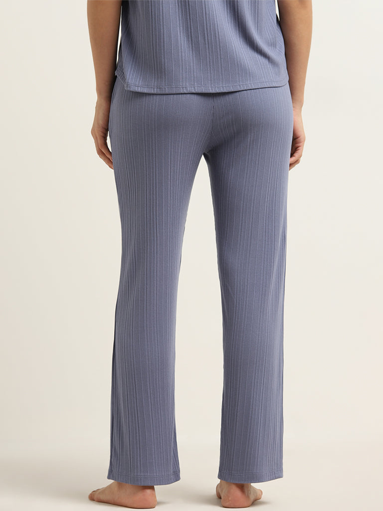 Wunderlove Blue Ribbed Textured High-Rise Pants