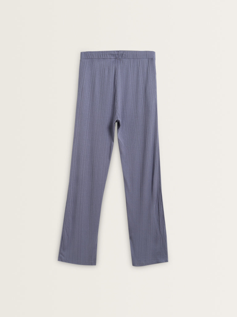 Wunderlove Blue Ribbed Textured High-Rise Pants